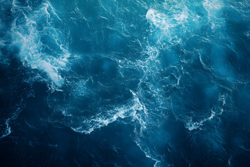Poster - Aerial View of Azure Ocean Waters with White Foaming Waves Creating Mesmerizing Patterns and Textures, Showcasing the Raw Beauty and Serenity of the Open Sea