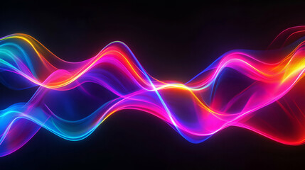 Poster - captivating abstract background featuring vibrant, glowing neon waves on a dark backdrop, creating a