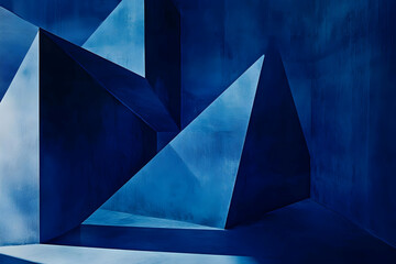 Poster - captivating abstract composition featuring sharp geometric shapes bathed in varying shades of deep b