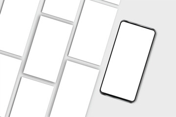 Wall Mural - smartphone mockup with social media stories interface mockup. mobile app page template design for us