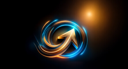 Wall Mural - a luminous golden arrow ascends dynamically, encircled by vibrant swirls of blue and orange light on