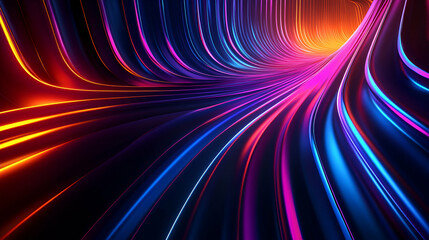Poster - dynamic abstract glowing lines creating a futuristic tunnel effect, perfect for modern technology an