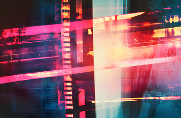 Poster - dynamic cityscape, a vibrant exploration of urban motion and light with abstract geometric forms and
