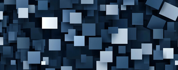 Poster - dynamic composition of overlapping squares in shades of blue, creating a modern and abstract backgro