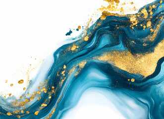 Poster - elegant abstract ocean wave design with golden glitter accents for luxurious wallpaper or decorative