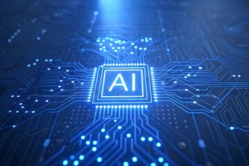 Poster - ai microchip glowing on circuit board