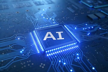 Fototapete - AI chip on a circuit board. Artificial intelligence concept.