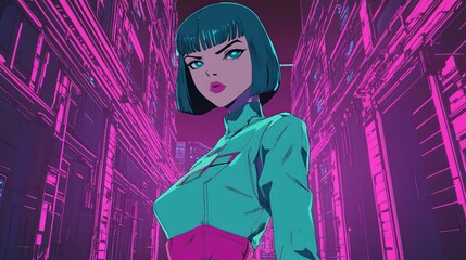 cyberpunk anime girl in neon cityscape