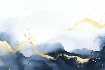Poster - Elegant Watercolor Landscape with Golden Accents, Abstract Design for Backgrounds, Wall Art, and Creative Projects Depicting Serenity and Luxury
