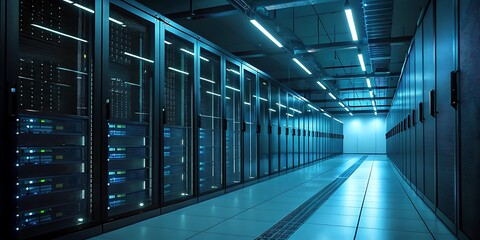 Poster - Rows of servers in a modern data center.