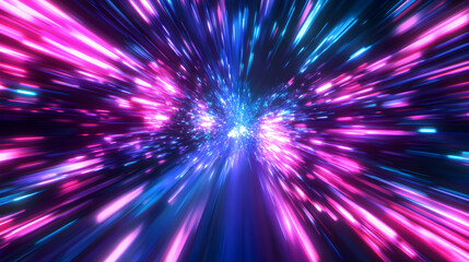 Poster - energetic flight through hyperspace with vibrant pink and blue light streaks creating a dynamic and 