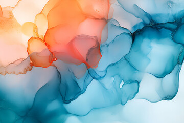 Poster - Ethereal Fluidity, A Mesmerizing Abstract Blend of Orange and Blue Hues Evoking Calmness and Creativity with Subtle Ink-like Textures and Dreamy Transparency