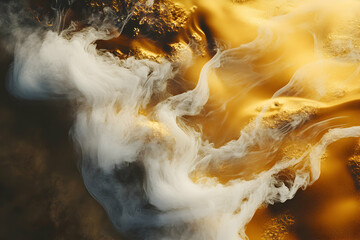 Poster - Ethereal Dance of Gold and Smoke, A Mesmerizing Abstract Composition Blending Shimmering Gold Textures with Delicate White Smoke Streams for a Luxurious and Dreamy Effect