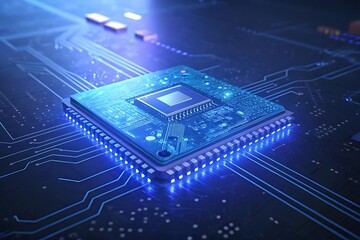 Fototapete - Close up of a computer processor on a circuit board.