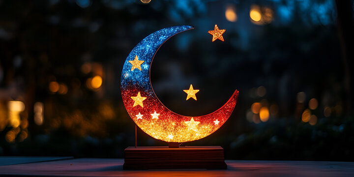 New Islamic Year Celebration 1446 H, traditional decorations, vibrant festivities, Islamic calligraphy, crescent moon and stars, warm lighting, cultural attire