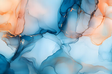 Poster - Fluid Abstract Artwork with Delicate Veins of Gold, A Mesmerizing Blend of Tranquil Blue and Warm Bronze Hues Evoking a Sense of Calm and Serenity