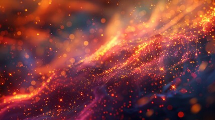 Poster - Abstract galaxy with swirling blue and orange particles. Digital artwork for design of cloud and smoke with starry sky with glowing start and planet in nebula or solar system. Universe design. AIG53.
