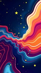 Fototapete - A colorful painting of a galaxy with stars and a line. The line is in the middle of the painting and is blue and purple