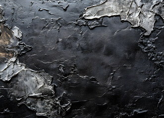 Poster - striking abstract black and silver texture painting with bold strokes and dimensional surface for co