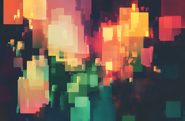 Poster - vibrant abstract composition with interlocking squares and retro color palette creating a dynamic an