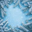 © malayeka - Snowy pine branches frame on light blue background