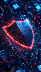 Poster - Digital security shield protects the intricate circuit board network