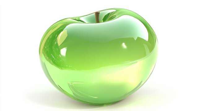 Glassy green apple rendered on white background
