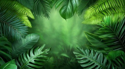 Wall Mural - Dense Green Tropical Foliage Creating a Lush Natural Background