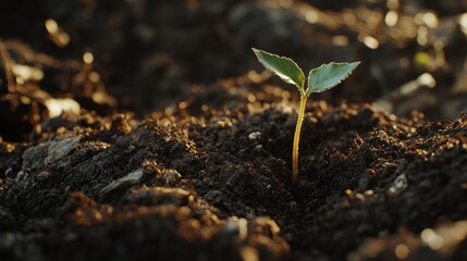 Poster - Sunrise seedling emerges from rich dark soil