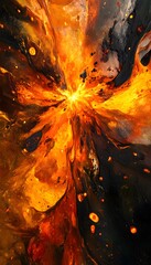 Poster - Fiery abstract explosion shows colors of orange black and red