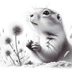 Sticker - 흰 배경, 프레리도그,펜슬 드로잉, jpeg (white background, Prairie dog, pencil drawing, jpeg)