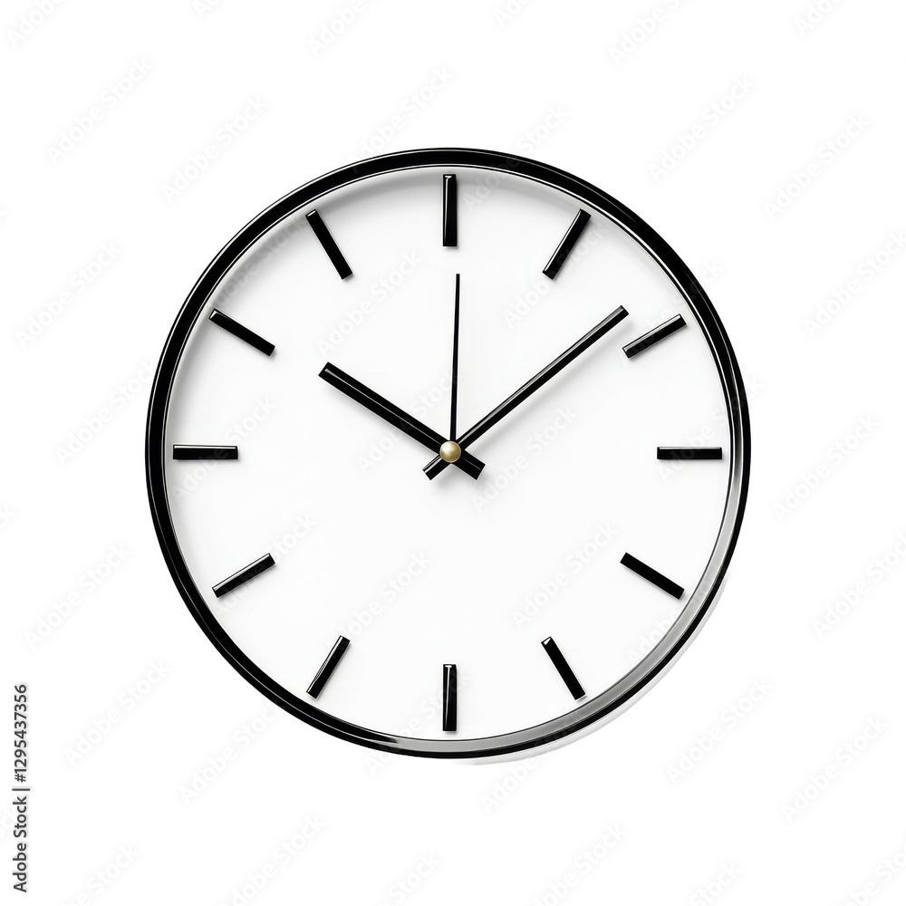 Simple round analog wall clock with black hands and white face isolated ...
