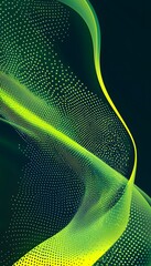Poster - abstract depiction with neon green waves and dotted patterns