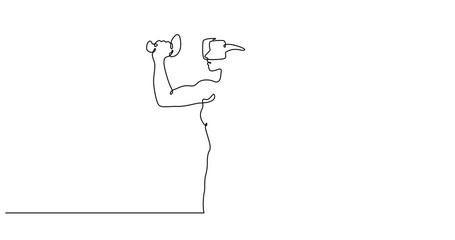 Poster - continuous one line drawing woman in virtual reality. girl in vr headset. high technology. one conti