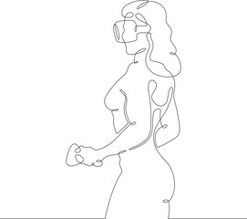 Poster - Continuous one line drawing woman in virtual reality. Girl in VR headset. High technology.
One continuous line isolated minimal illustration.Not AI.