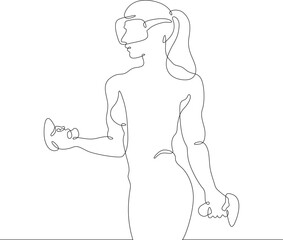 Poster - Continuous one line drawing woman in virtual reality. Girl in VR headset. High technology.
One continuous line isolated minimal illustration.Not AI.