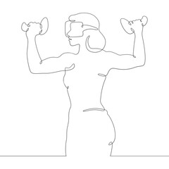 Poster - Continuous one line drawing woman in virtual reality. Girl in VR headset. High technology.
One continuous line isolated minimal illustration.Not AI.