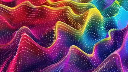 Poster - A vibrant abstract composition featuring colorful waves of dots and lines. This digital artwork showcases dynamic movement with a lively and modern aesthetic, perfect for design and artistic projects.