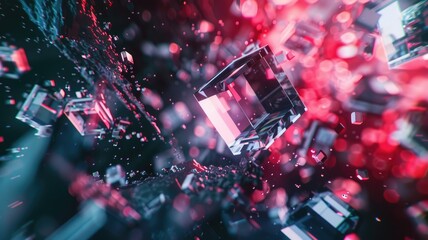 Poster - This vibrant digital artwork features abstract atomic crystals set against a dynamic cyberspace backdrop. Vivid colors and light effects create a sense of depth and innovation.