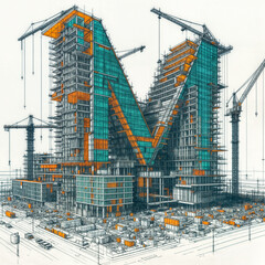 Poster - Surreal letter M under construction. Generative AI