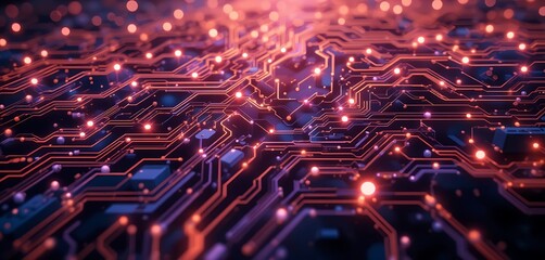 Poster - Abstract technology circuit board with glowing lights and futuristic feel