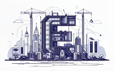 Poster - Surreal letter E under construction. Generative AI