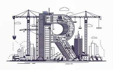 Poster - Surreal letter R under construction. Generative AI