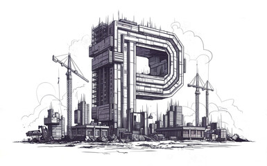 Poster - Surreal letter P under construction. Generative AI