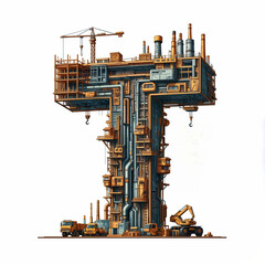 Poster - Surreal letter T under construction. Generative AI
