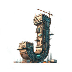 Poster - Surreal letter J under construction. Generative AI