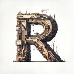 Poster - Surreal letter R under construction. Generative AI