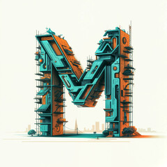 Poster - Surreal letter M under construction. Generative AI