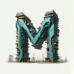 Poster - Surreal letter M under construction. Generative AI