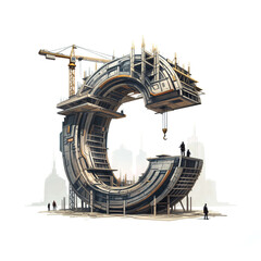 Poster - Surreal letter C under construction. Generative AI